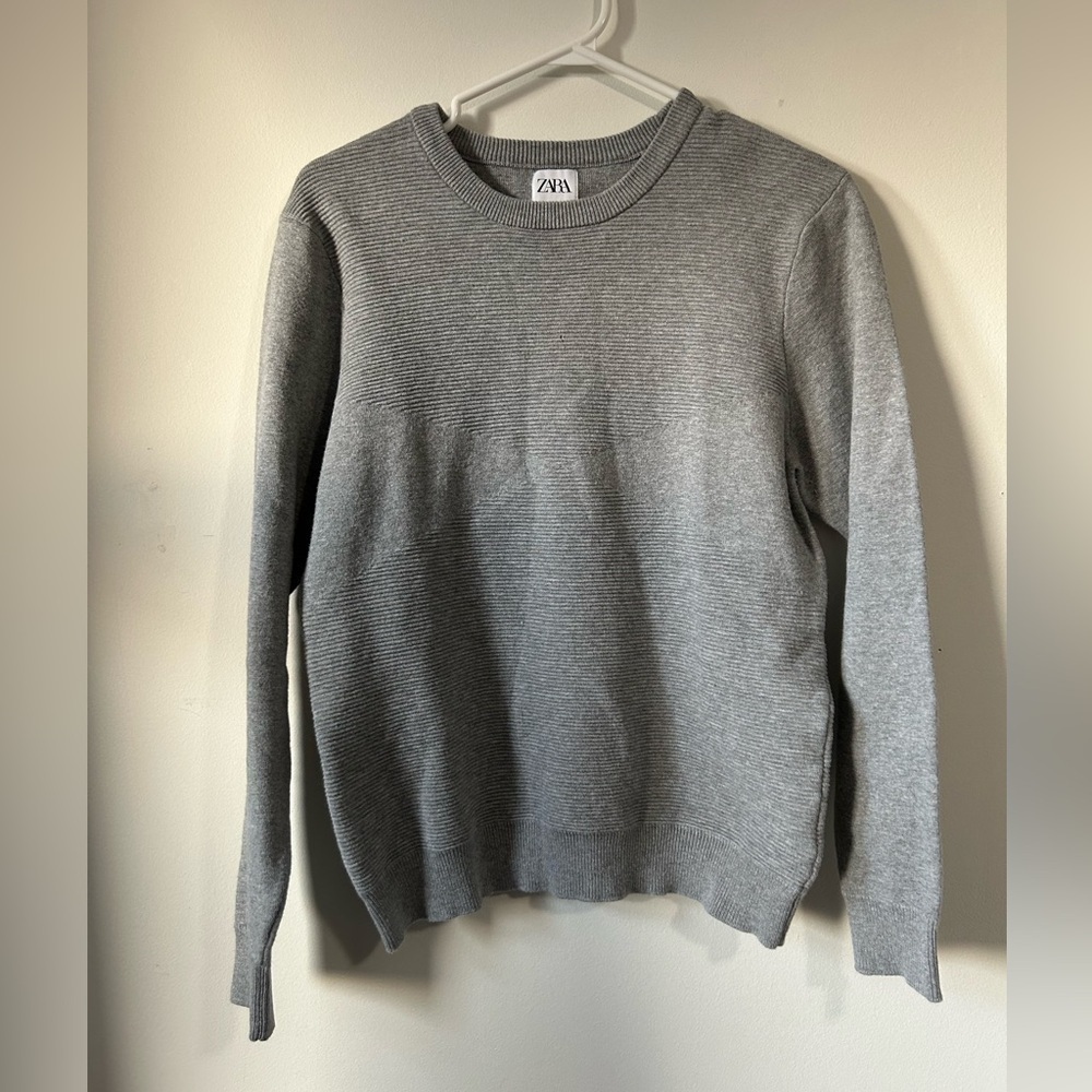Zara Ribbed‎ Grey Long  Sleeve Sweater